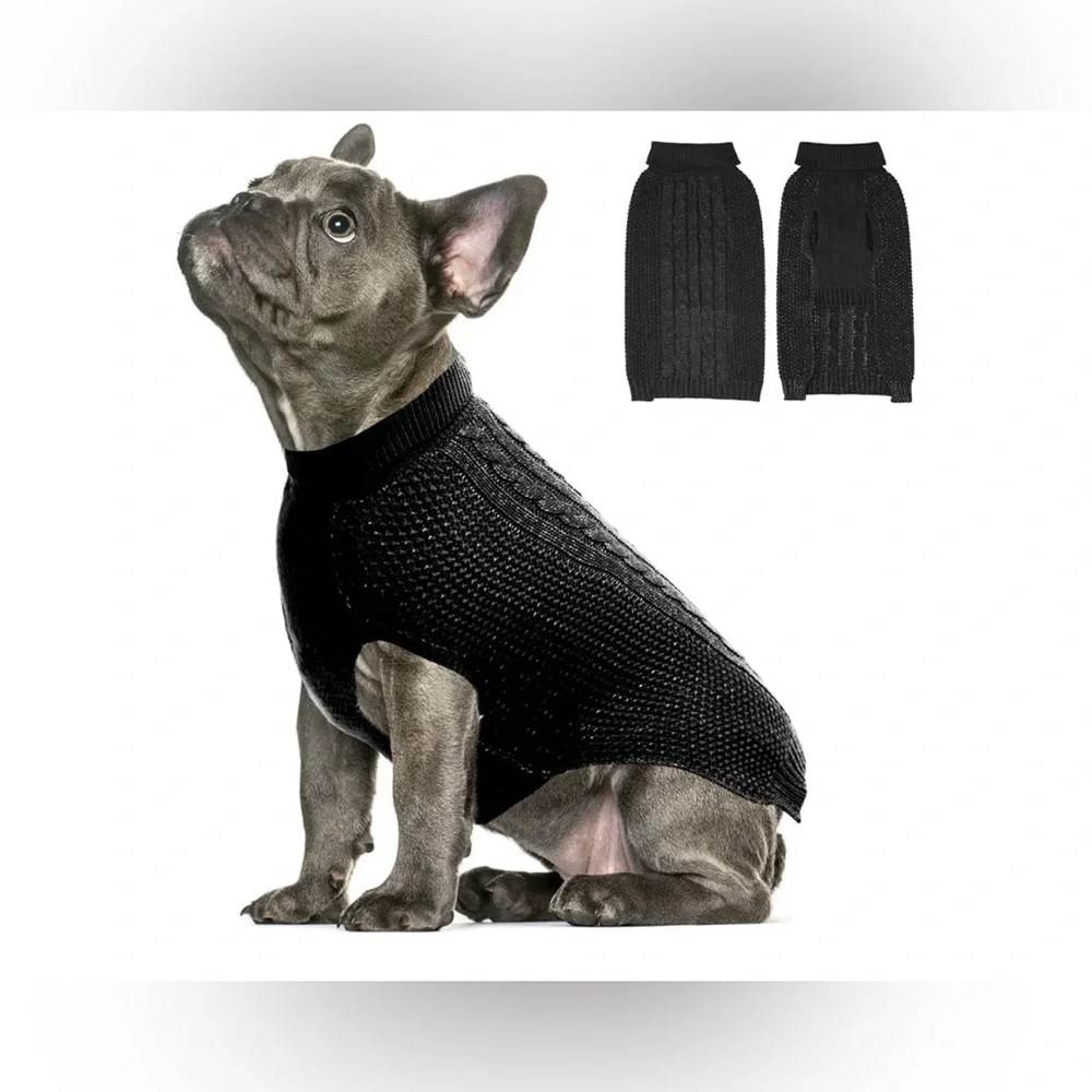 NEW Small Dog Sweater Classic Cable Knit Warm Reflective Yarn Turtleneck S